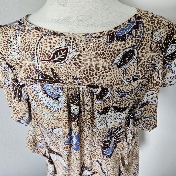 πRachel Zoe' blouse blue/ tan ruffles lightweight size small π - Picture 10 of 12